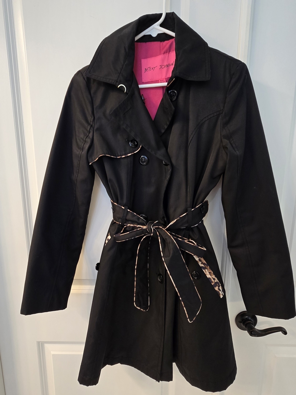 Betsey Johnson Black Trench Coat with Pink Trim, MP